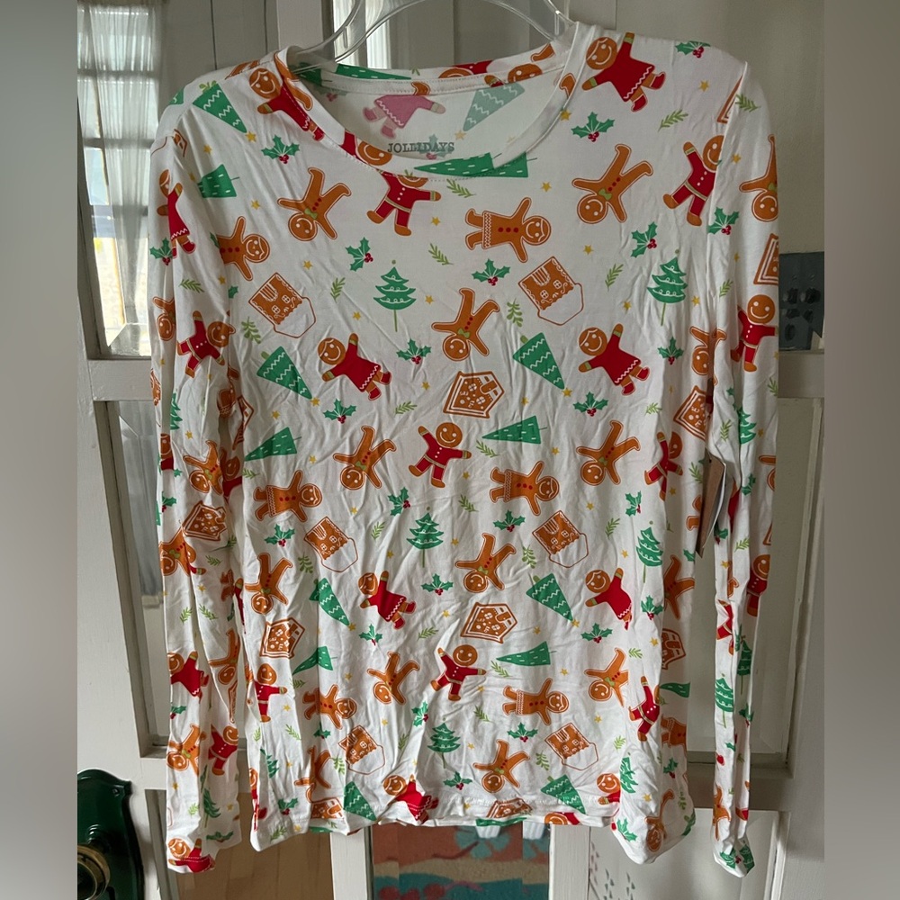Jollidays Women’s Gingerbread Print Long Sleeve Tees-Sizes Medium (1) Large (1)